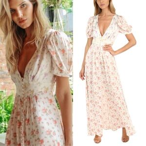 LoveShackFancy Floral Maxi Dress - Pink and Cream